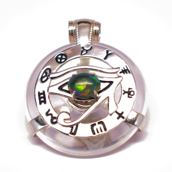 Clear Quartz w/Opal Eye – Horus Egyptian Amulet (Front)