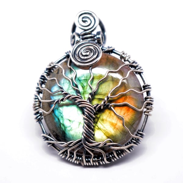 Rainbow Labradorite - Tree of Life Amulet (Front)