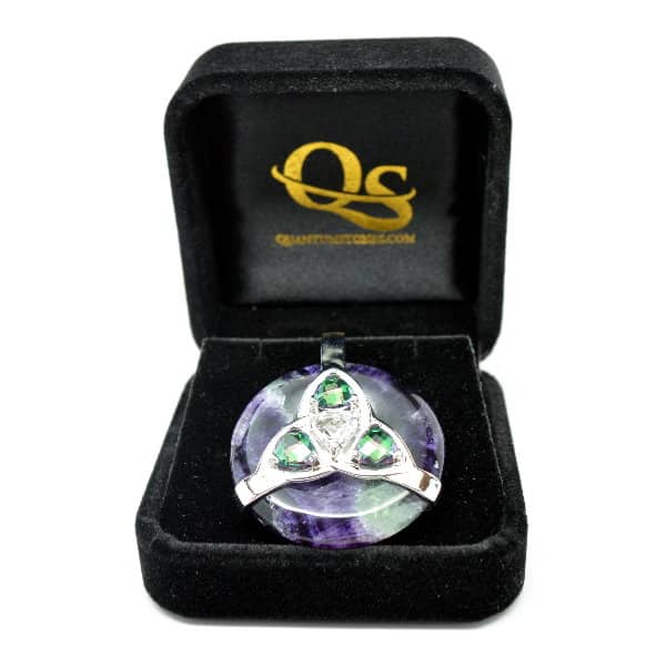 Triquetra Fluorite w/Mystic Green & Clear Quartz Amulet (FREE Gift Box)