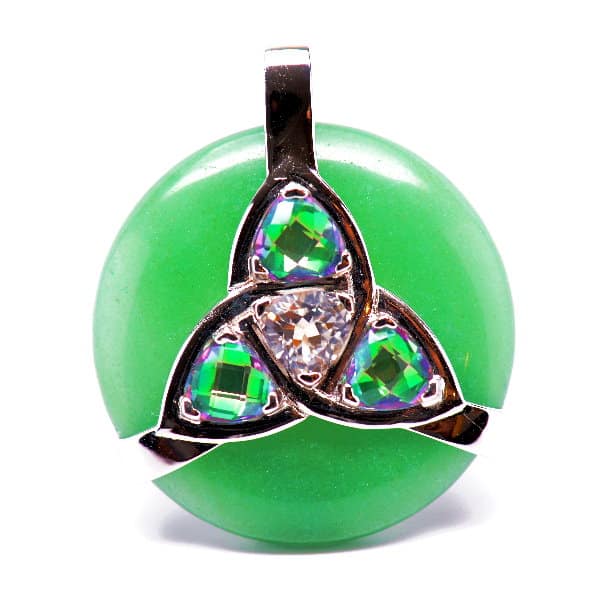 Triquetra Green Aventurine w/Mystic Green & Clear Quartz Amulet (Front)