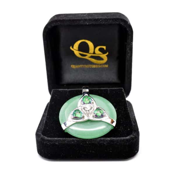 Triquetra Green Aventurine w/Mystic Green & Clear Quartz Amulet (FREE Gift Box)