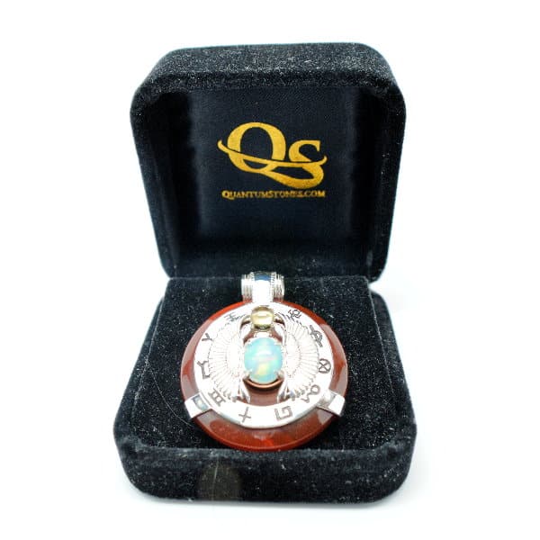 Natural Carnelian w/Opal Body – Scarab Egyptian Amulet (FREE Gift Box)